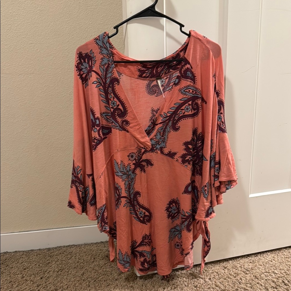 Free People Pink Bell Sleeve Asymmetrical Tunic